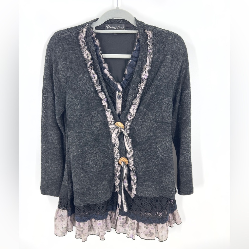 Pretty Angel Cardigan Sweater Womens Medium Whimsigoth Witchy Dark Fairy Grunge